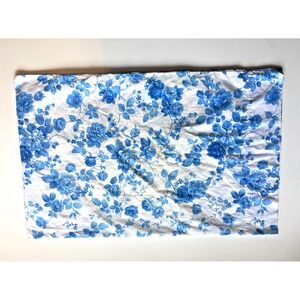 Vtg CANNON Monticello Blue Roses Flower Print FULL Size FLAT Sheet 2 pillowcases